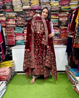 Designer Velvet Mehroon Anarkali Set