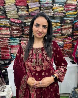Designer Velvet Mehroon Anarkali Set