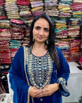 Designer Velvet Suit Set with Real Mirror Work