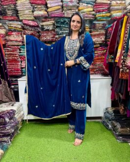 Designer Velvet Suit Set with Real Mirror Work