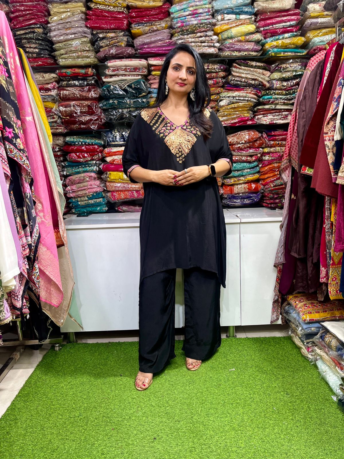 Pure Crape Designer Hand Embroidered Coord Set