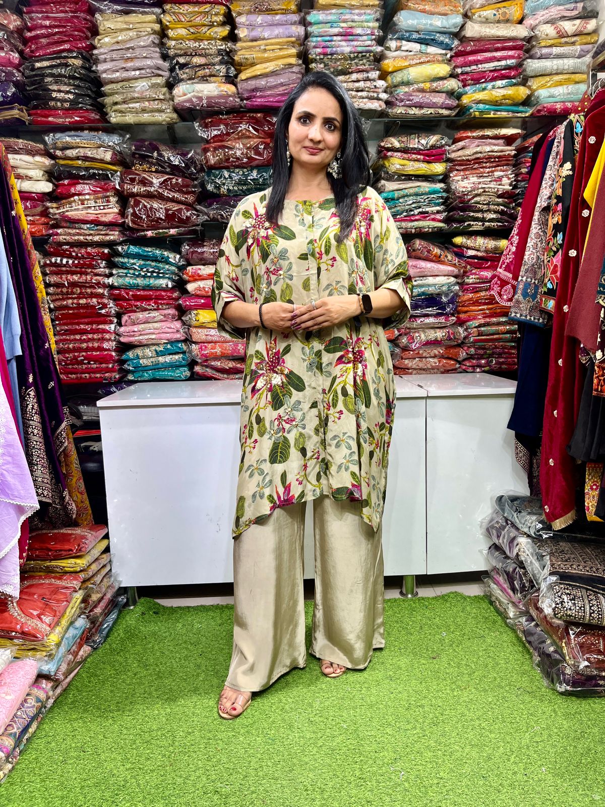 Pure Crape Designer Hand Embroidered Coord Set