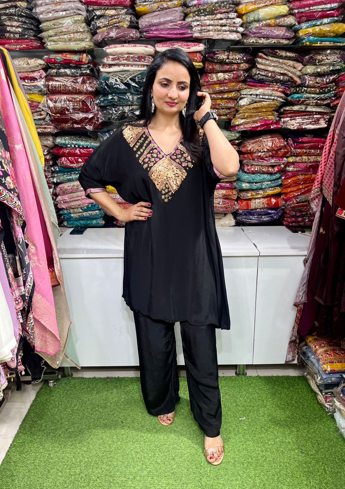 Pure Crape Designer Hand Embroidered Coord Set - Image 3