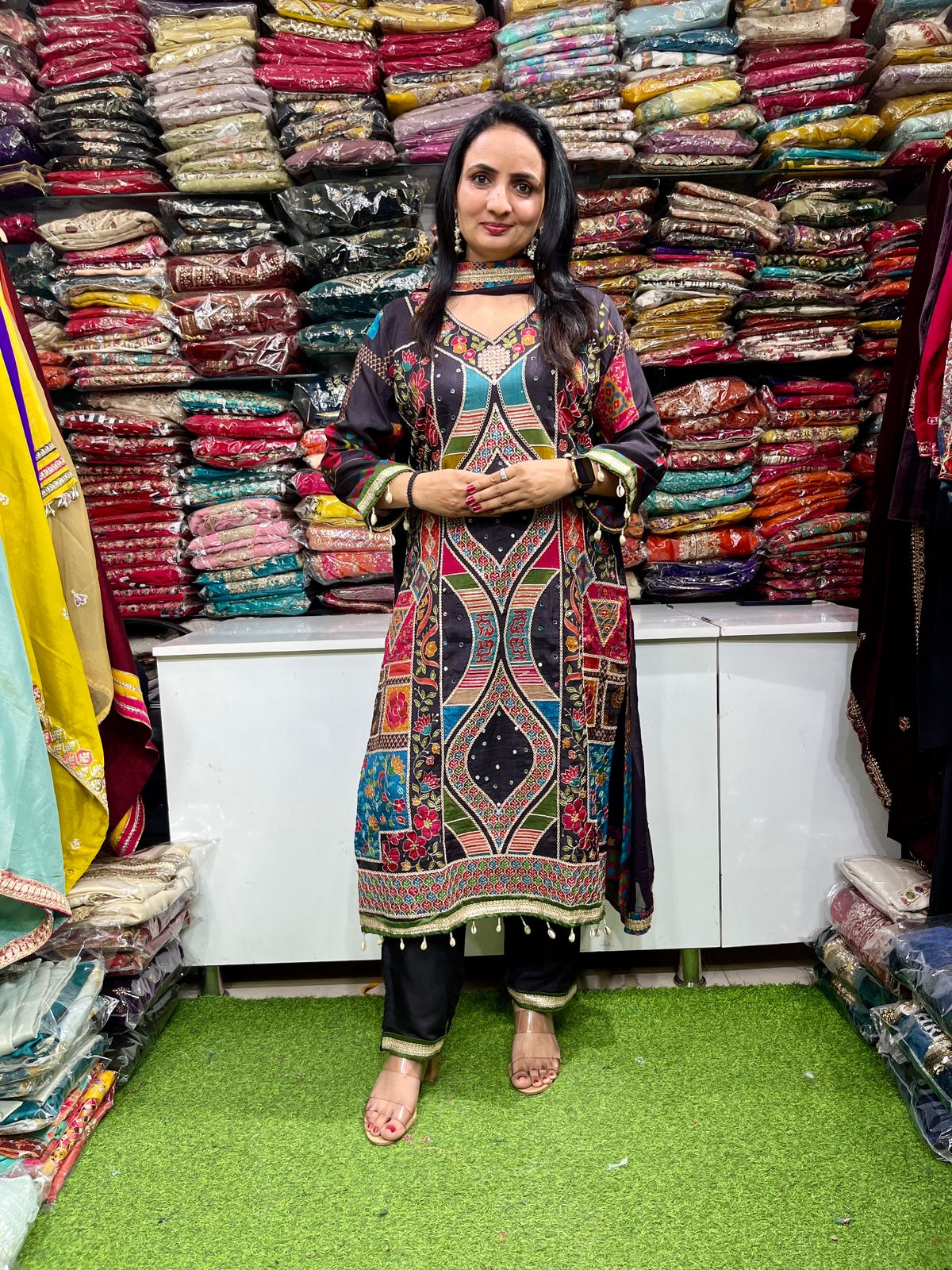 Black Silk Suit with Embroidery all over