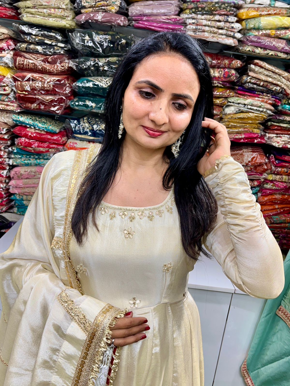 Designer Glass Tissue Anarkali Set - Image 2