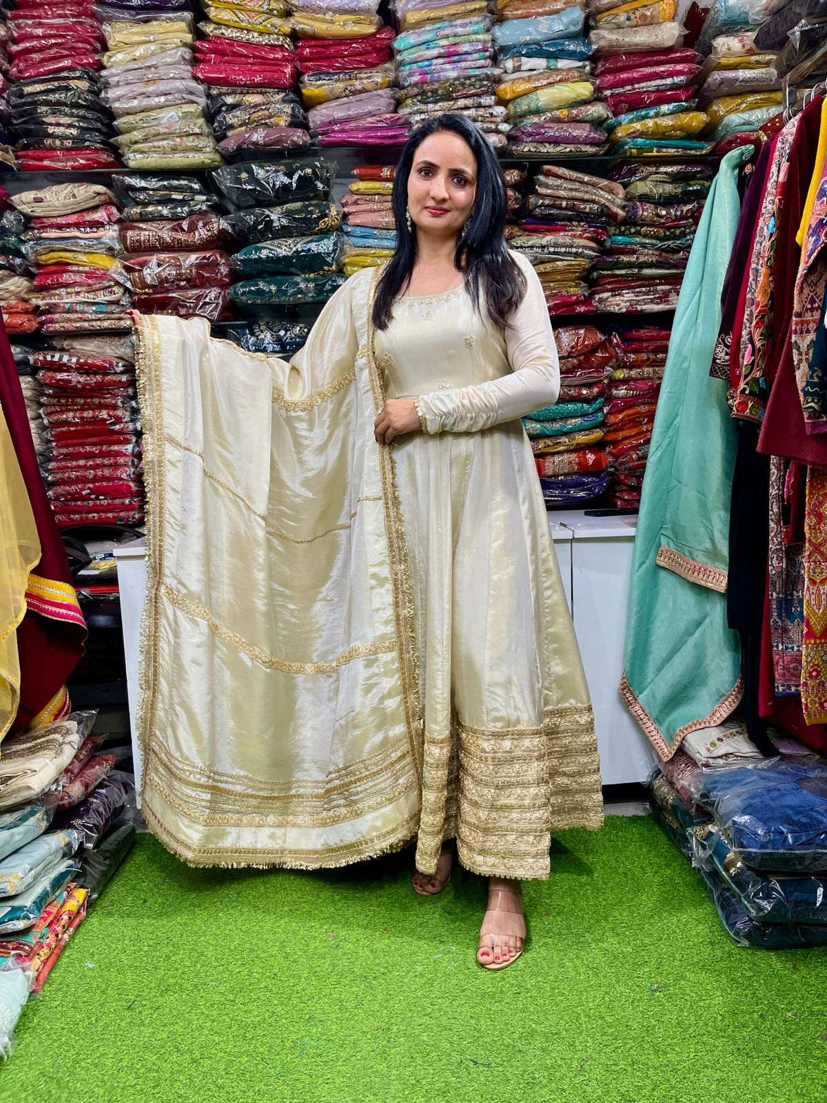 Designer Glass Tissue Anarkali Set