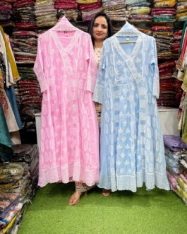 Designer Mal Cotton Blue Anarkali Set