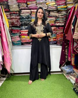 Designer Pure Crape Hand Embroidered Black Coord Set