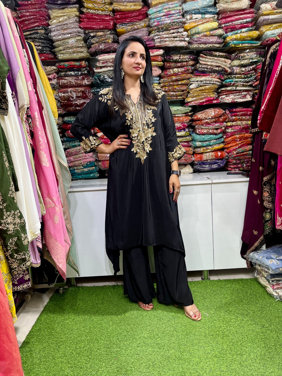 Designer Pure Crape Hand Embroidered Black Coord Set - Image 2