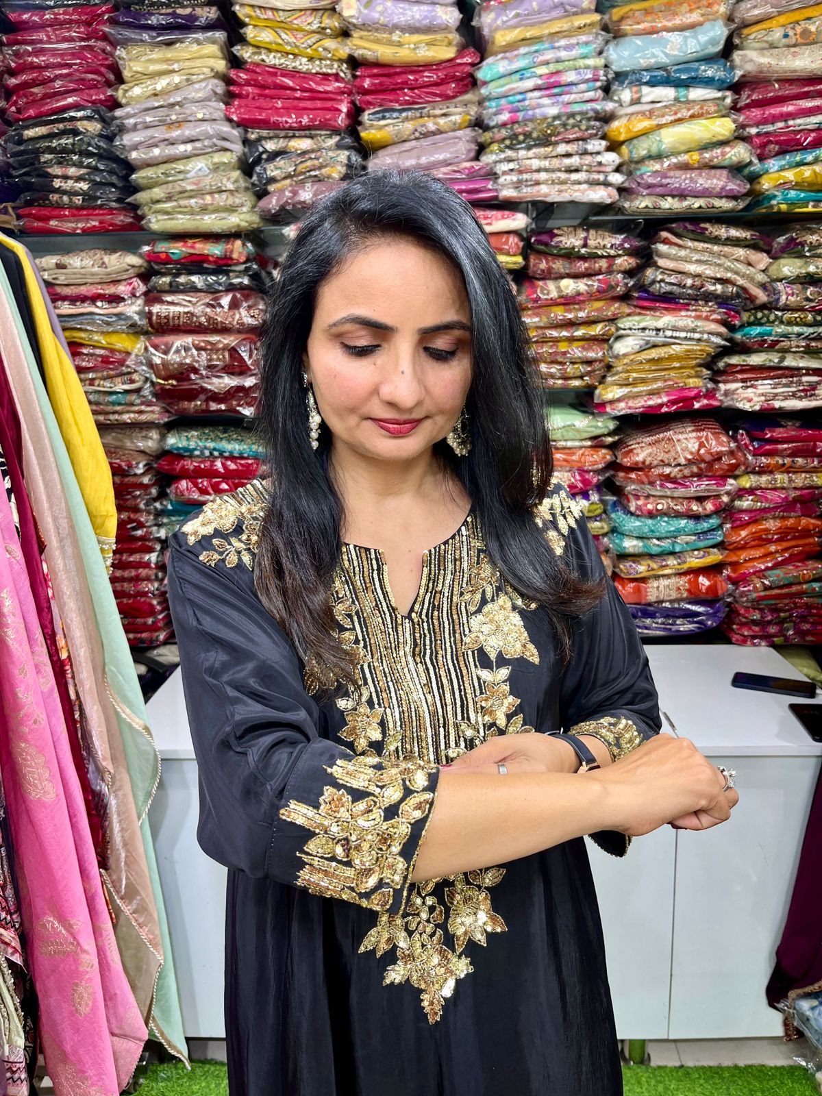 Designer Pure Crape Hand Embroidered Black Coord Set - Image 3