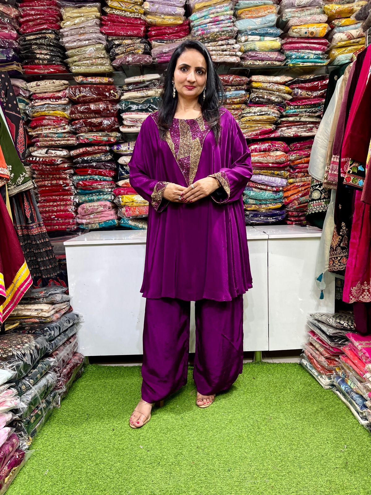 Designer Pure Crape Hand Embroidered Coord Set