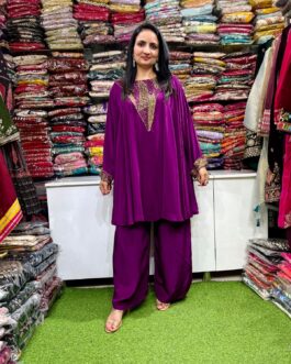 Designer Pure Crape Hand Embroidered Coord Set