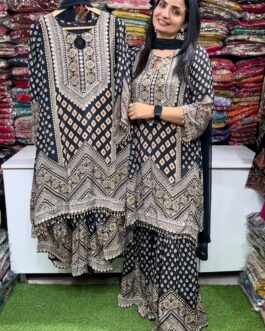 Designer Pure Crape Sharara Suit Set