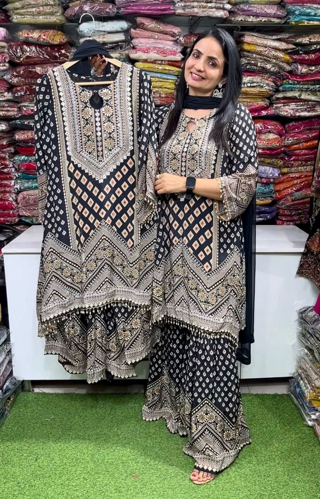 Designer Pure Crape Sharara Suit Set