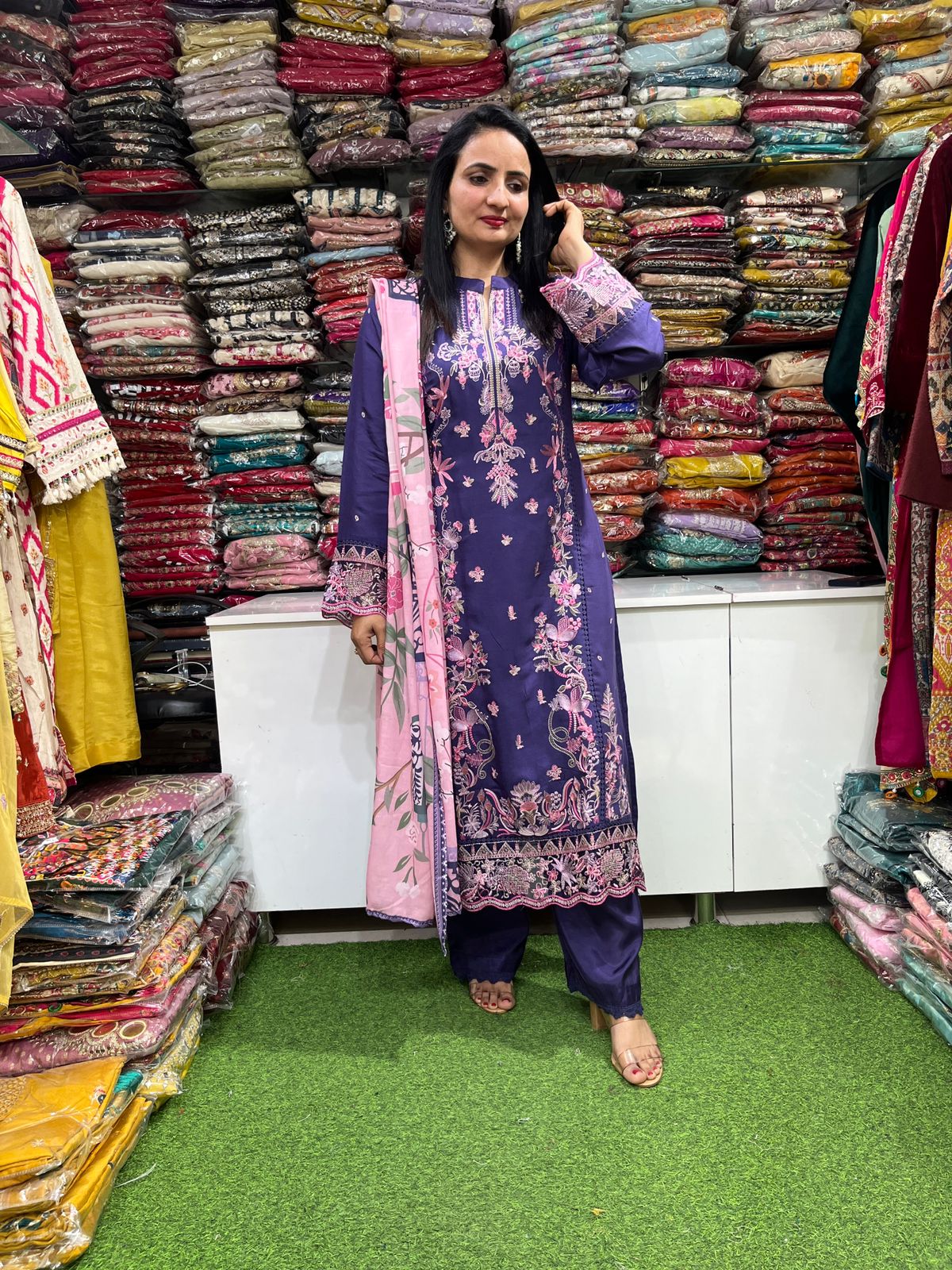 Designer Purple Pakistani Suit Set - Image 3