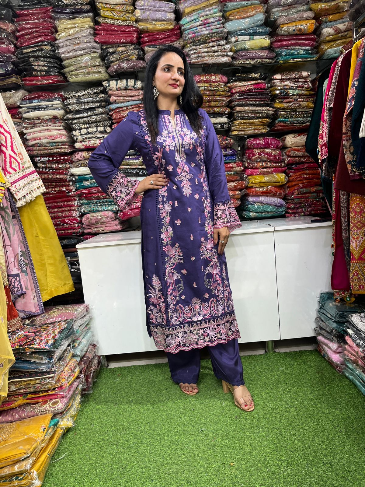 Designer Purple Pakistani Suit Set - Image 4