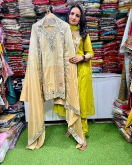 Designer Tissue Organza Suit Set with Real Mirror work