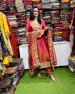 Designer Tissue Shimmer A Line Suit Set