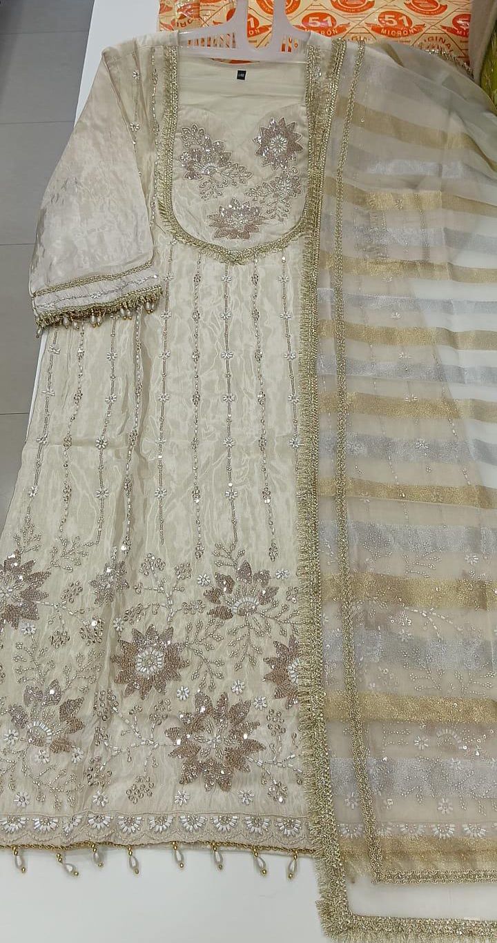 Designer Tissue Shimmer Hand Embroidered Suit Set