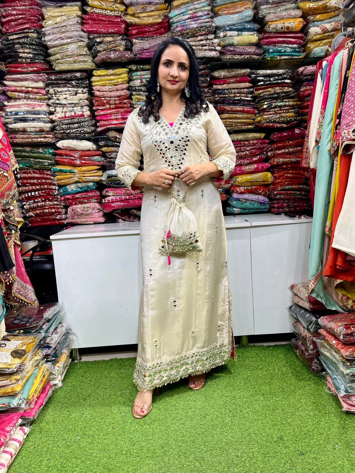 Designer tissue Shimmer Dress Set - Image 3