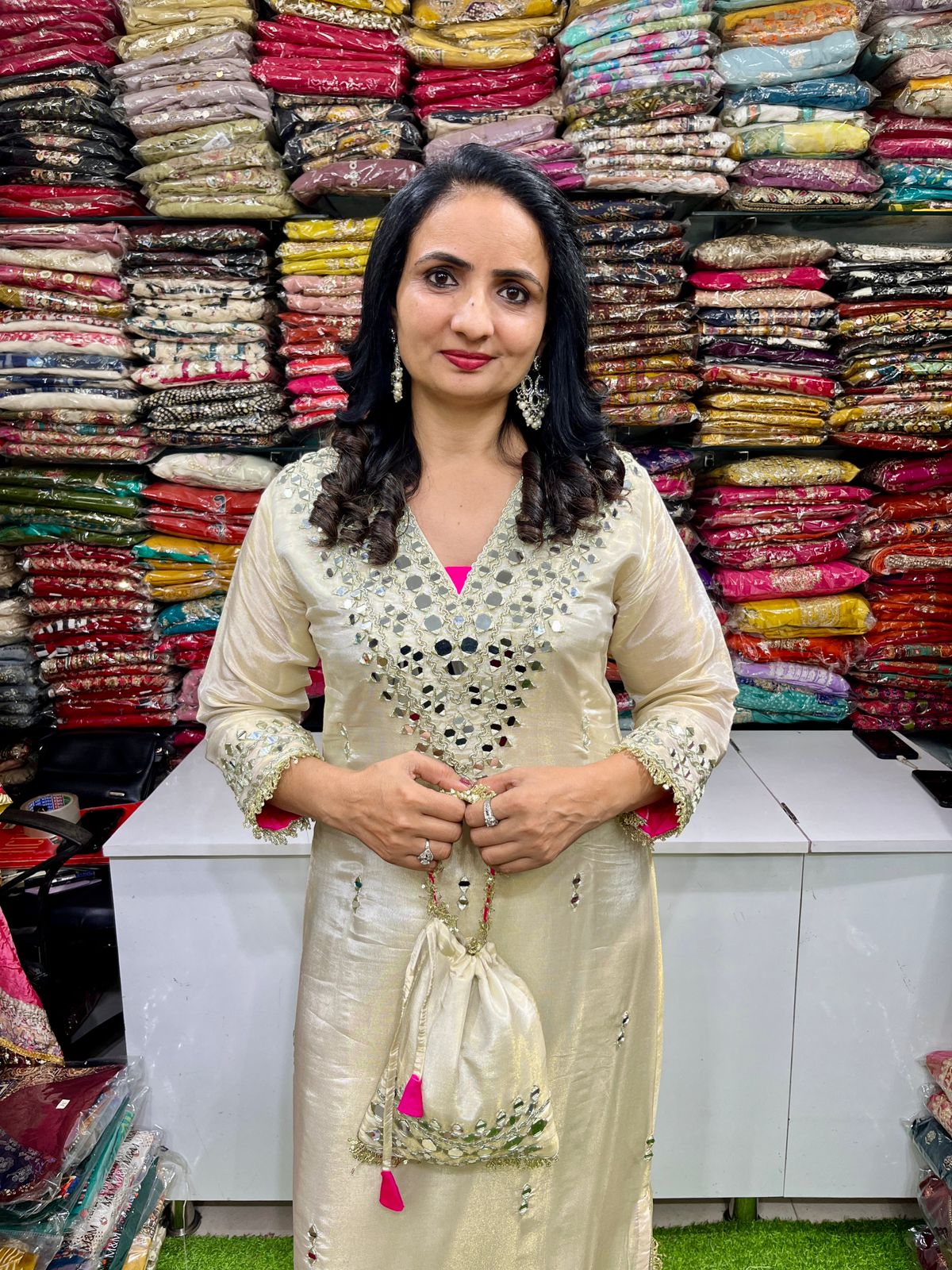 Designer tissue Shimmer Dress Set - Image 2