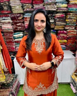 Partywear Pure Chinon Rust Suit Set