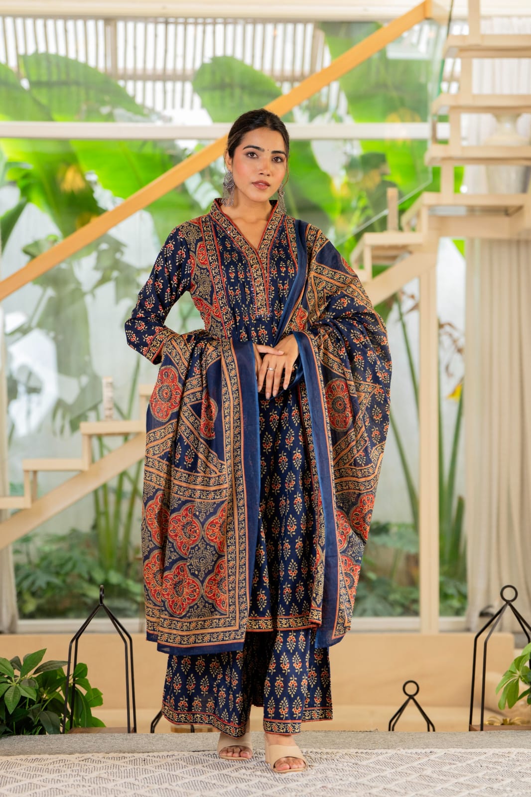 Pure Cotton Anarkali Set with Flaired Plazzo - Image 7