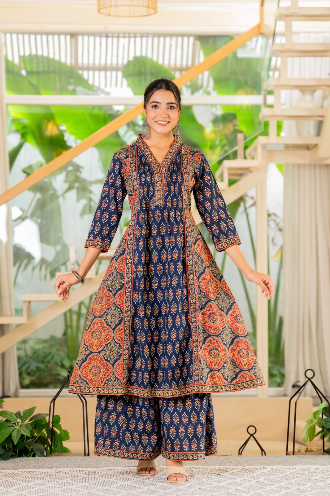 Pure Cotton Anarkali Set with Flaired Plazzo - Image 5