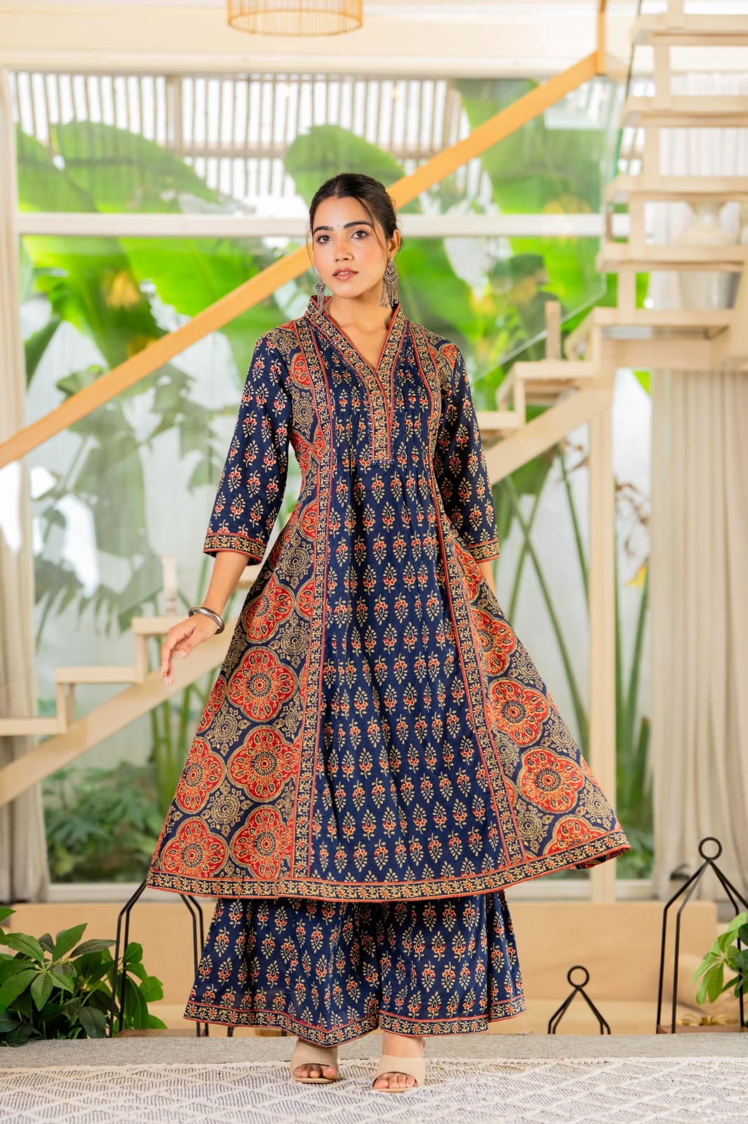 Pure Cotton Anarkali Set with Flaired Plazzo - Image 4