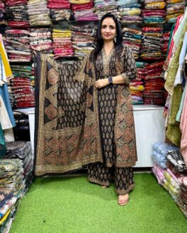 Pure Cotton Black Anarkali Set