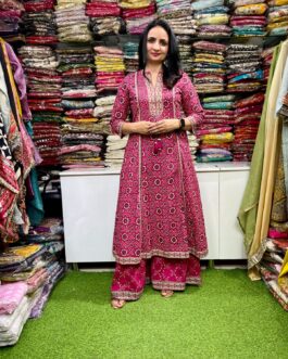 Pure Cotton Designer Suit Set with Flaired Plazzo