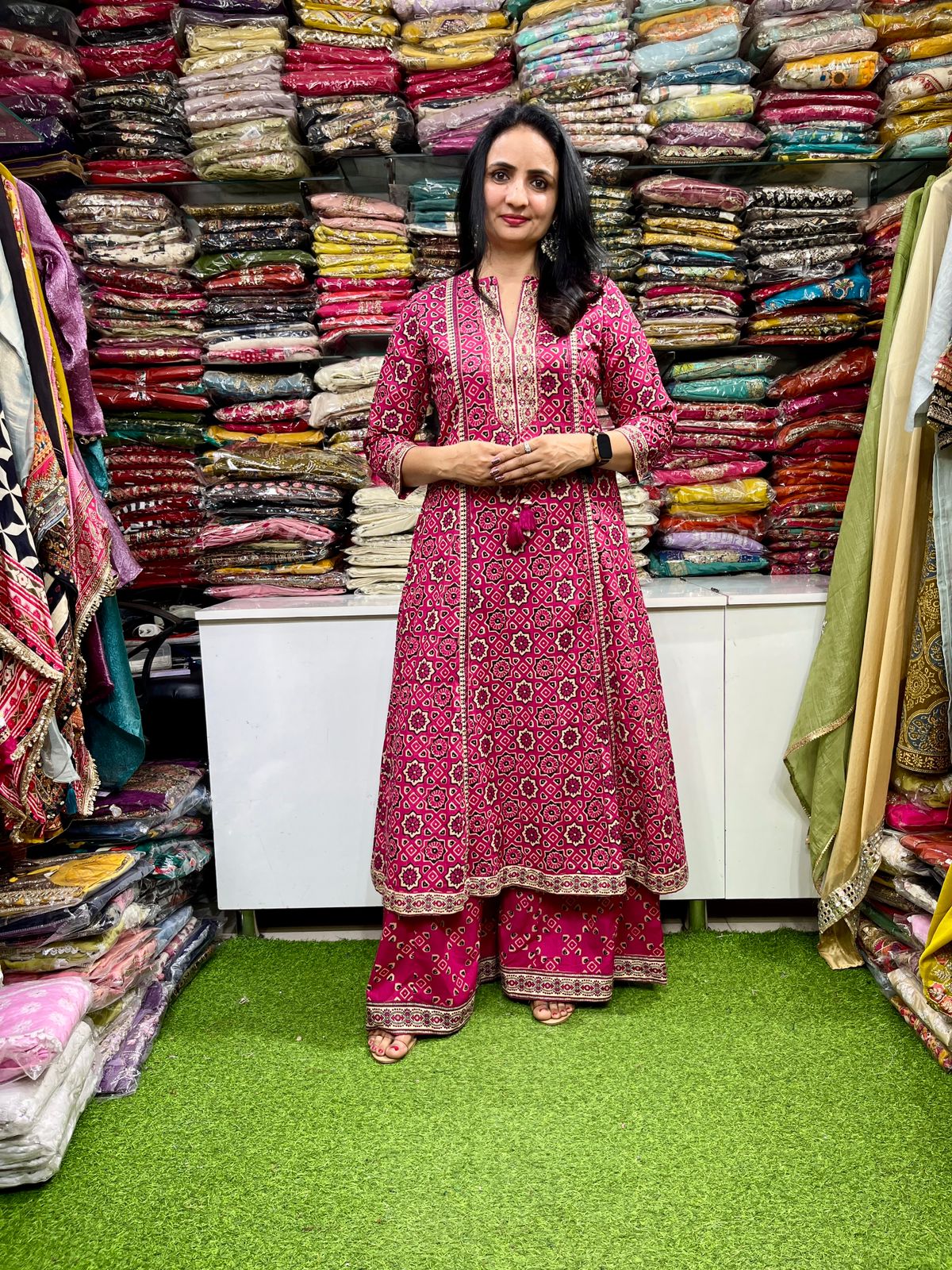 Pure Cotton Designer Suit Set with Flaired Plazzo