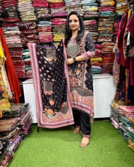 Pure Crape C Cut Black Suit Set