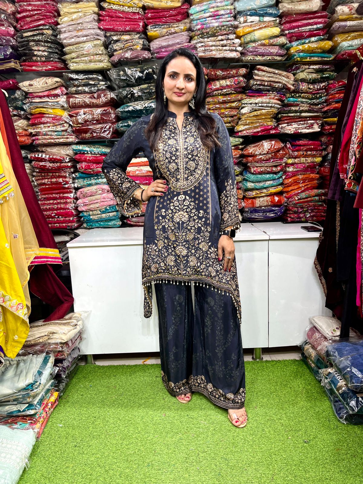 Pure Crape C Cut Suit Set with Embroidery - Image 2