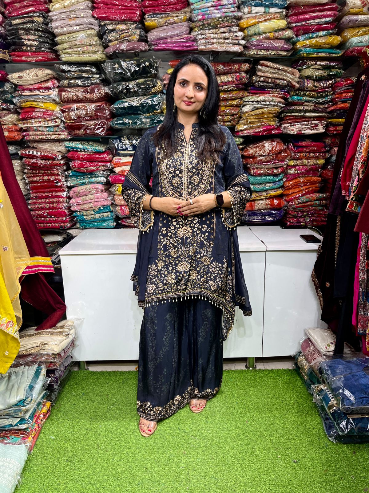 Pure Crape C Cut Suit Set with Embroidery - Image 3