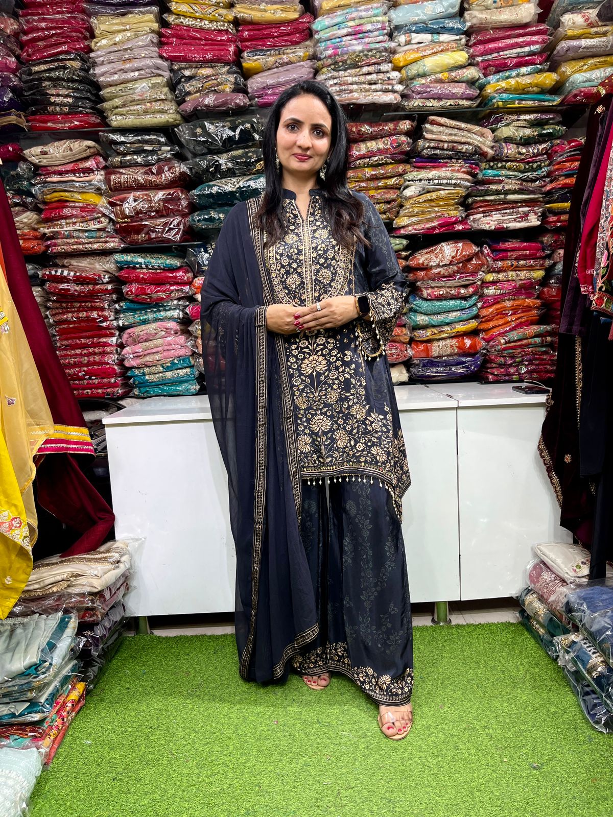 Pure Crape C Cut Suit Set with Embroidery - Image 5