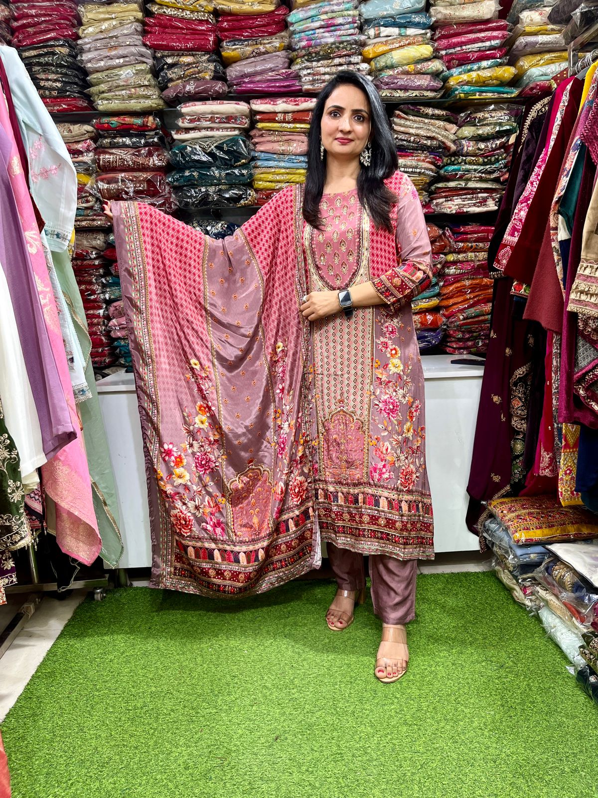 Pure Crape Designer A line Suit Set