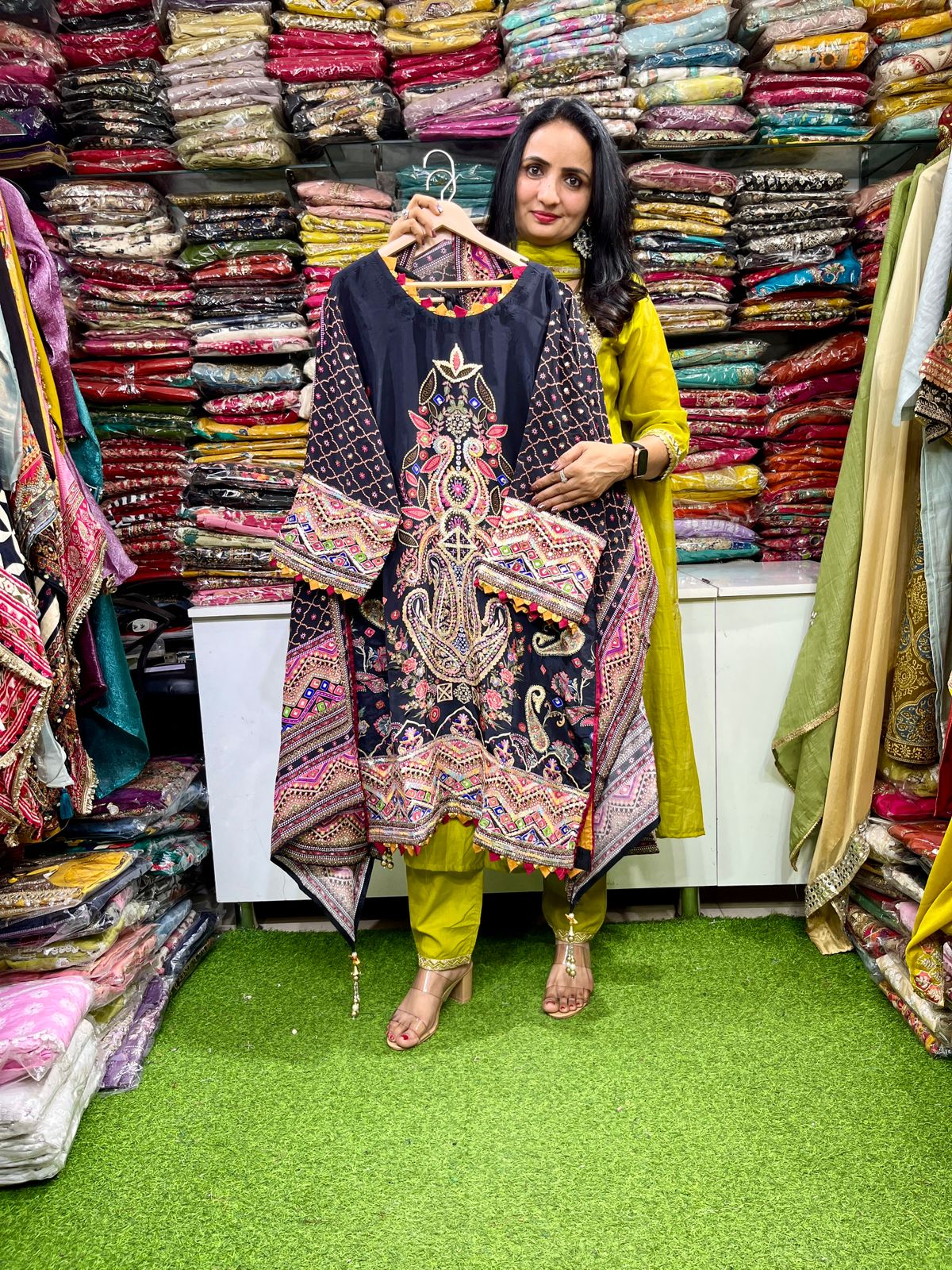 Pure Crape Designer Farsi Salwar Suit Set