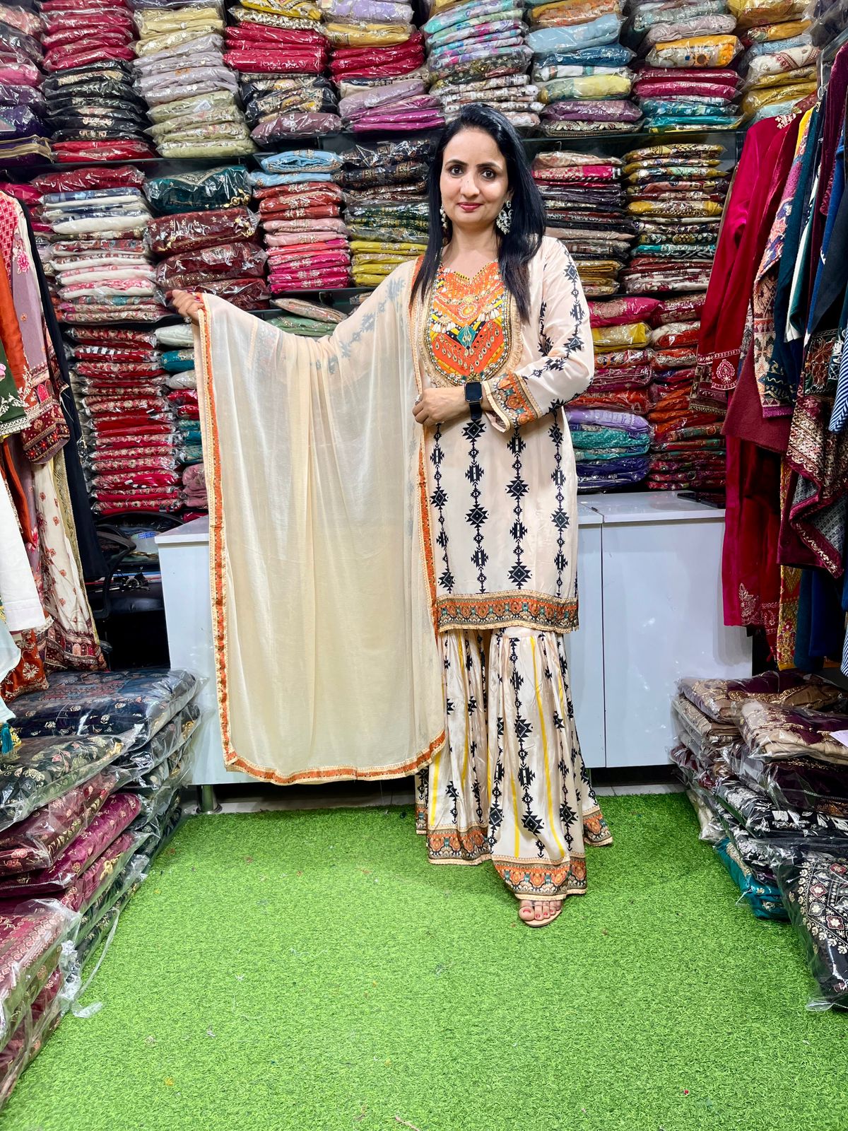 Pure Crape Embroidered Sharara Set