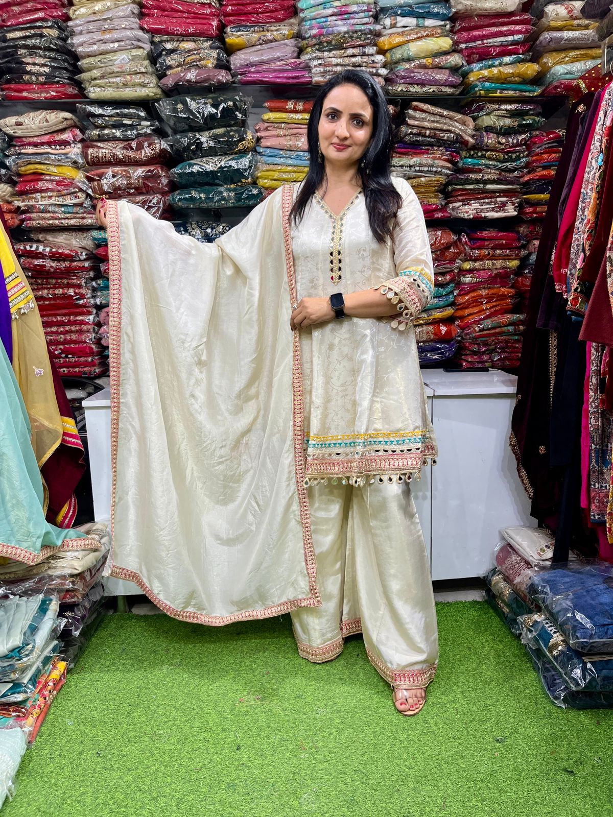 Pure Tissue Brocade Anarkali Set with Real Mirror Work