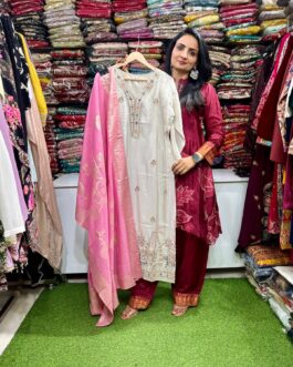 Pure Tissue Shimmer Suit Set with Hand Embroidery