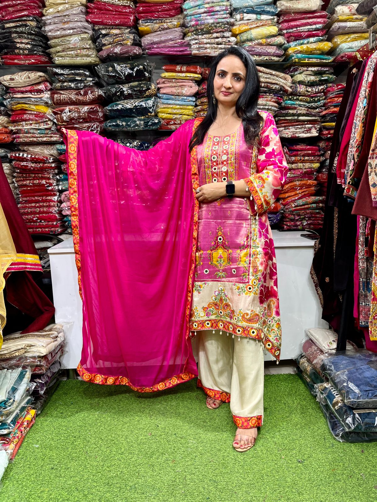 Silk Suit with Real Mirror Work