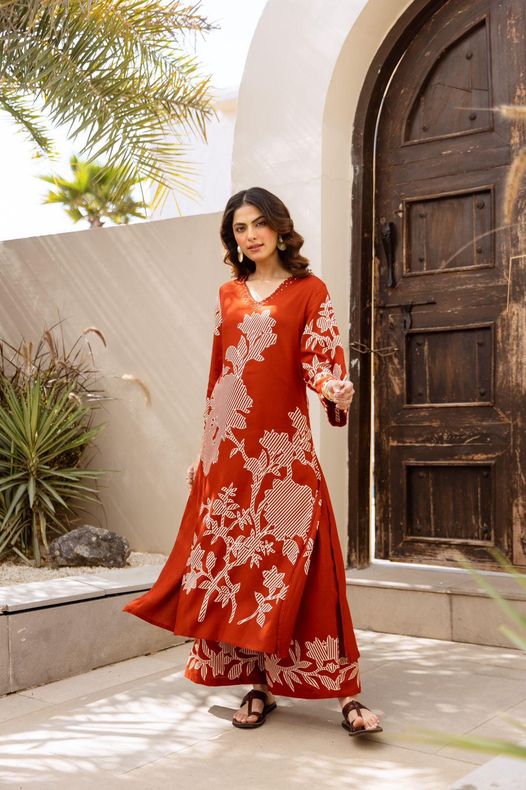 Beautiful Designer Rust Long Coord Set