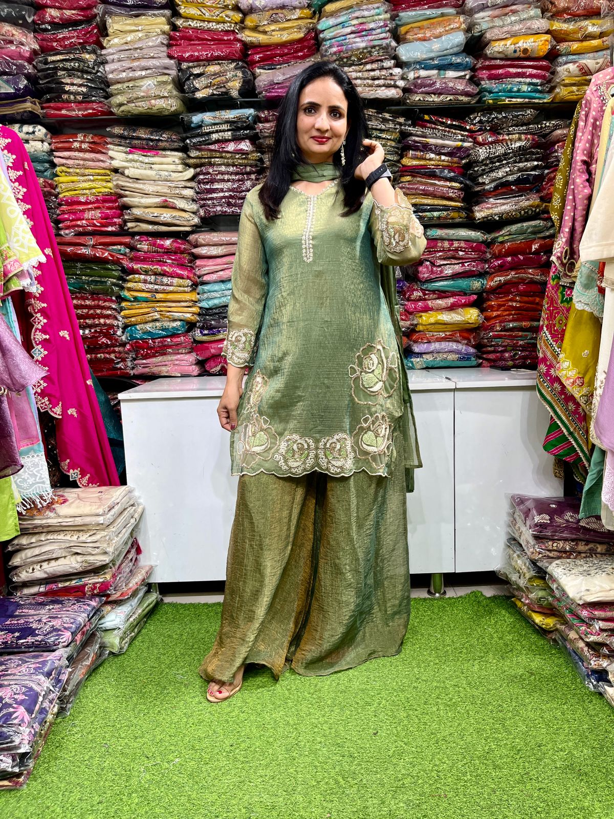 Designer Crush Tissue Embroidered Suit Set - Image 2