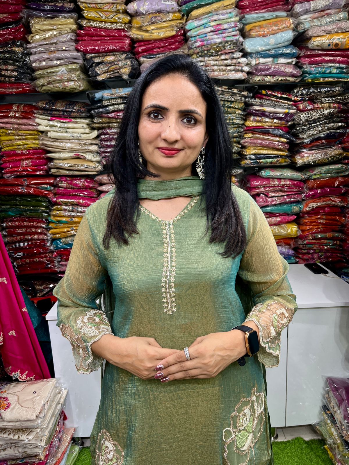 Designer Crush Tissue Embroidered Suit Set - Image 4