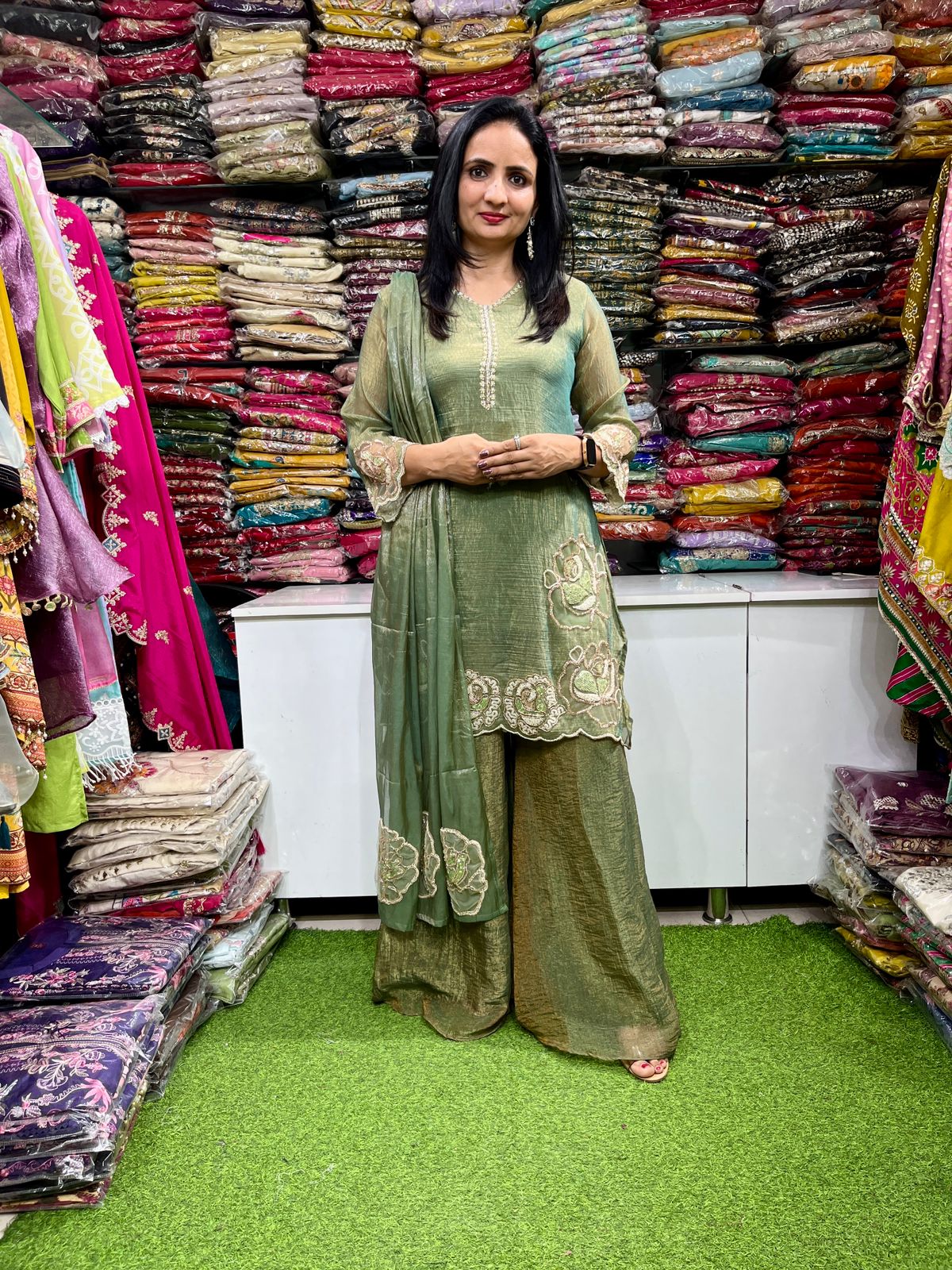 Designer Crush Tissue Embroidered Suit Set - Image 6