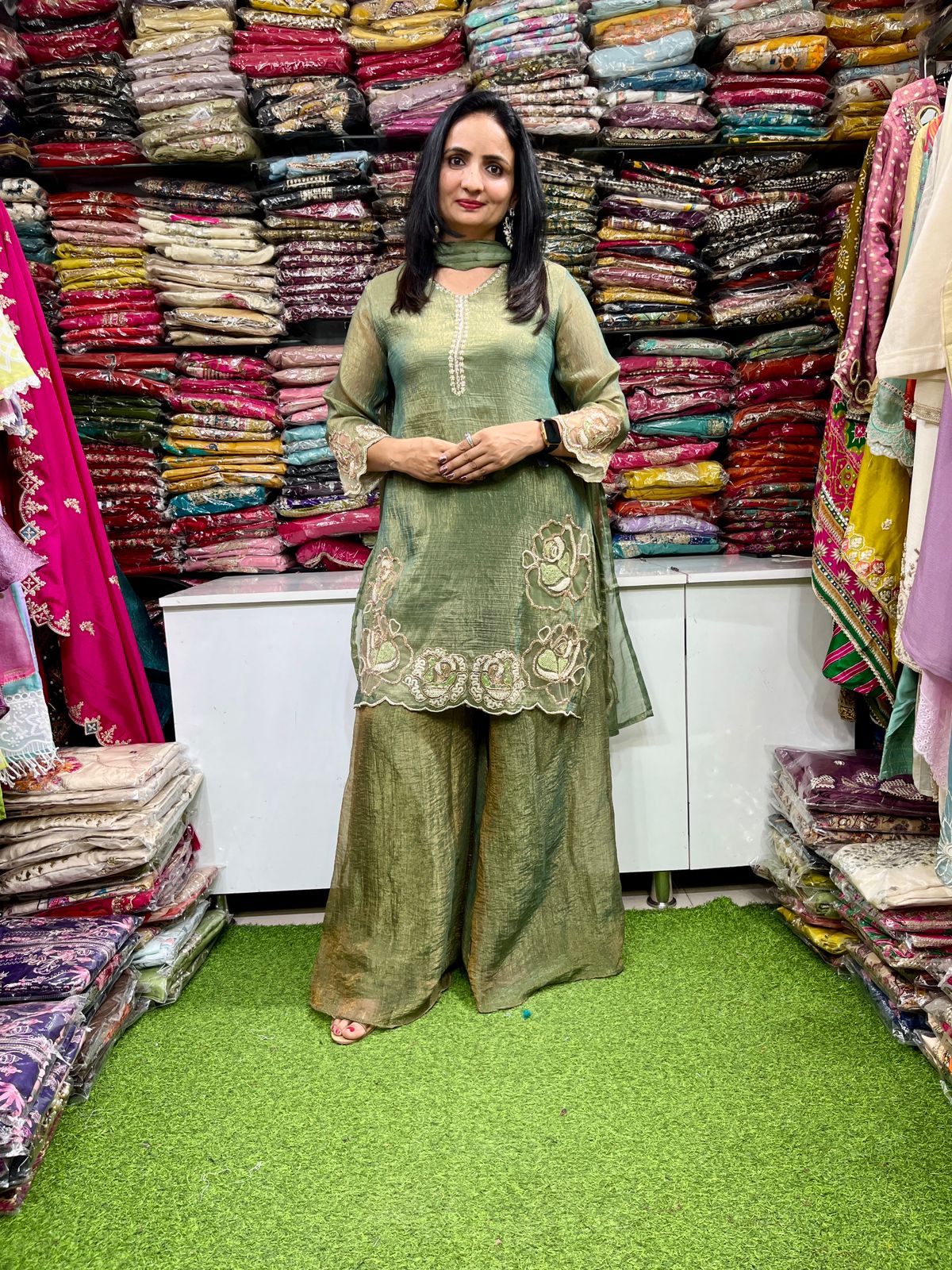 Designer Crush Tissue Embroidered Suit Set