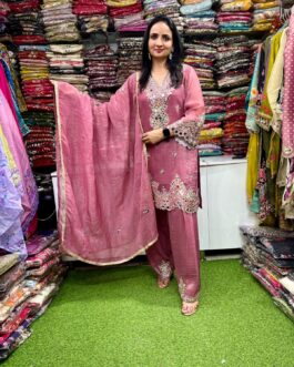 Designer Crush Tissue Real Mirror Suit with Farsi