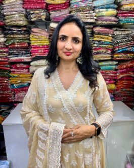 Designer Mal Cotton Chikankari Anarkali Set
