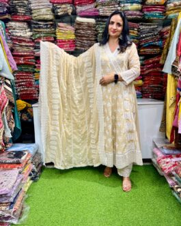 Designer Mal Cotton Chikankari Anarkali Set